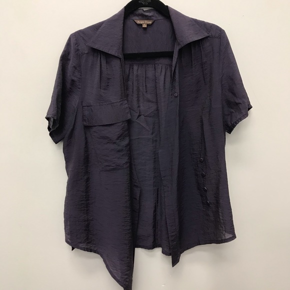 Asymmetrical Dark Purple Short Sleeve Blouse - Picture 3 of 11